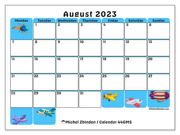 Calendar August 2023, 446MS. Free printable schedule.