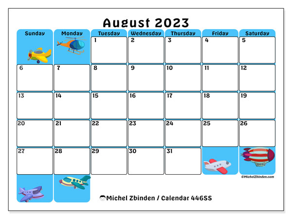 Calendar August 2023, 446SS. Free printable calendar.