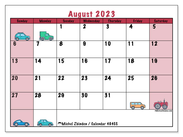 Printable calendar, August 2023, 484MS