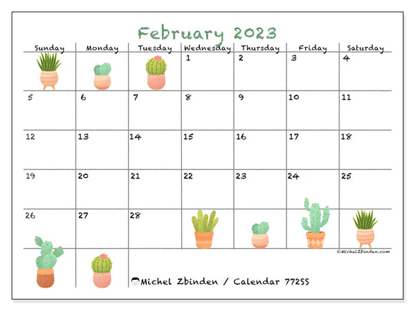 772SS calendar, February 2023, for printing, free. Free agenda to print