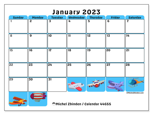 Printable calendar, January 2023, 446SS