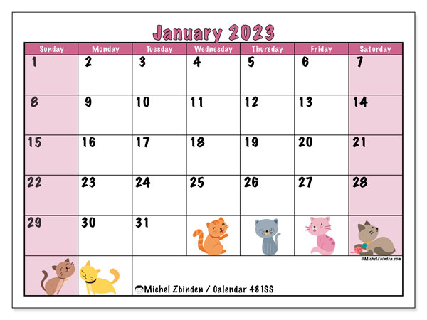 Calendar 481SS, January 2023, to print, free. Free printable diary