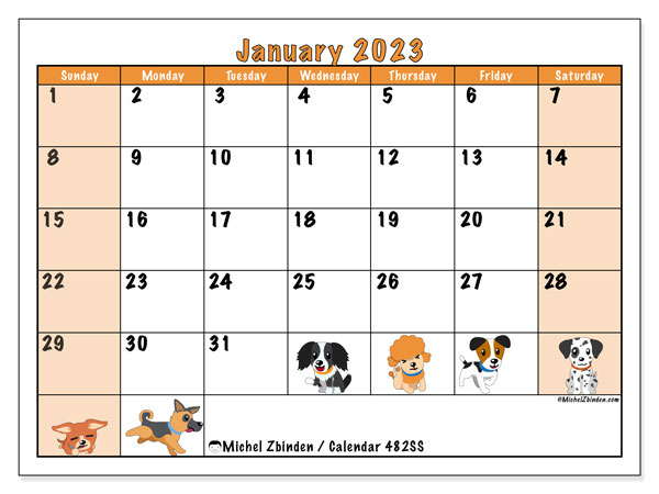 Printable calendar, January 2023, 482MS