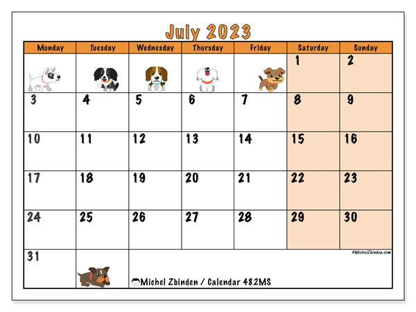 Printable July 2023 calendar. Monthly calendar “482MS” and free bullet journal to print