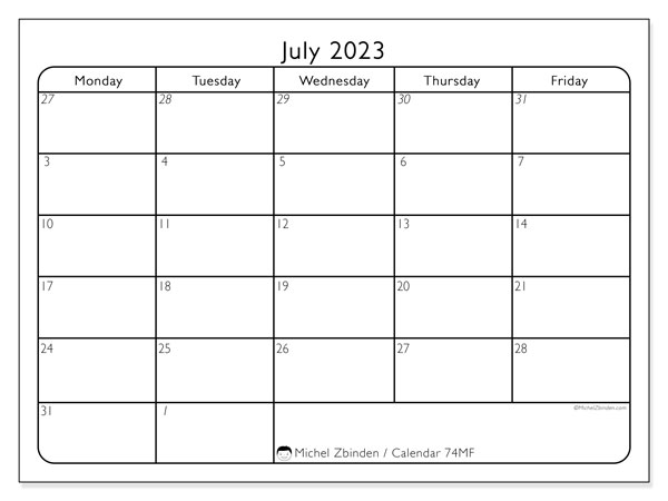 Calendar July 2023, 74MS. Free printable program.