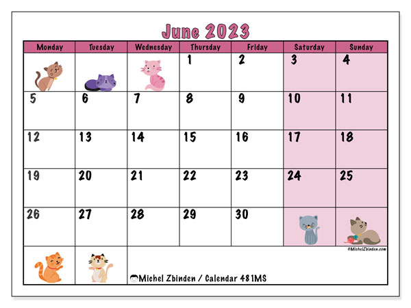 Calendar June 2023 “481”. Free printable plan.. Monday to Sunday