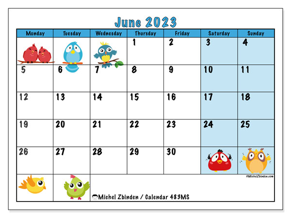 Printable calendar, June 2023, 483MS
