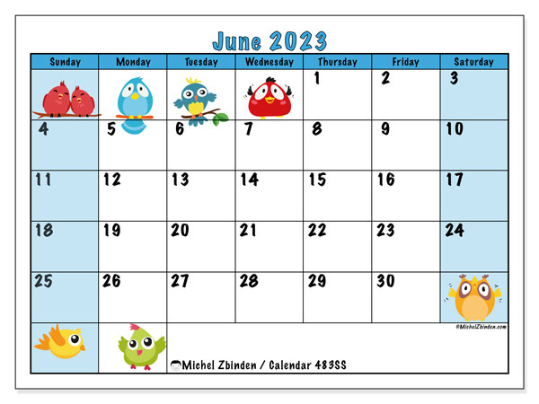 Printable calendar, June 2023, 483MS