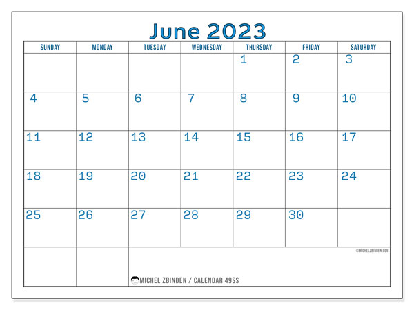 49SS, calendar June 2023, to print, free of charge.