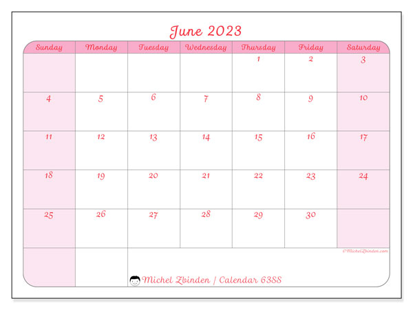 Printable calendar, June 2023, 63SS