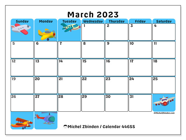 Printable calendar, March 2023, 446SS