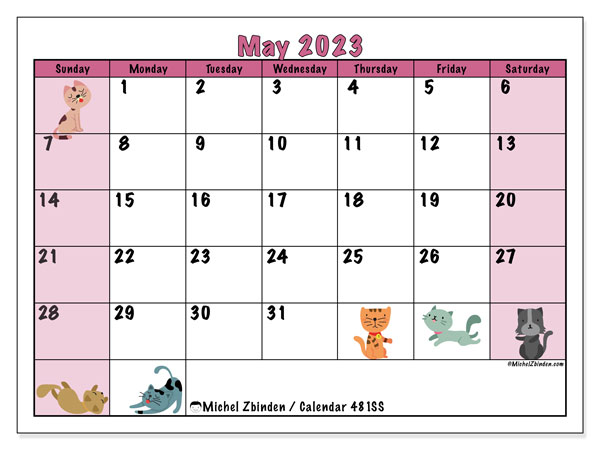 Printable calendar, May 2023, 481MS