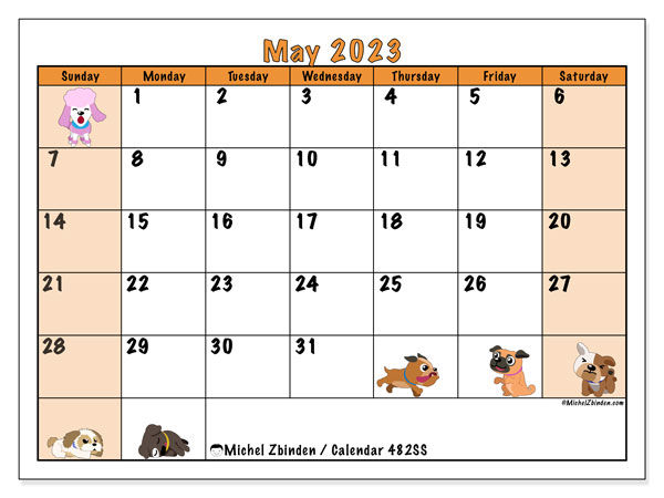 Printable calendar, May 2023, 482SS