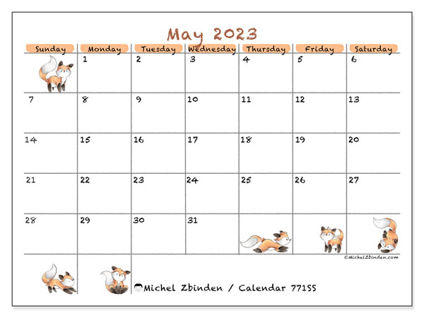 Printable calendar, May 2023, 771MS