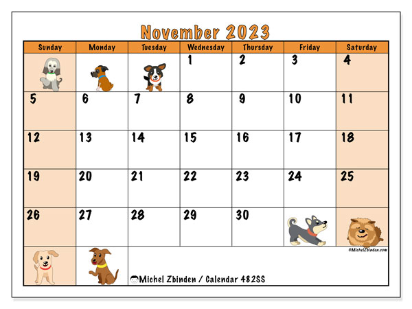 Calendar November 2023, 482SS. Free printable program.