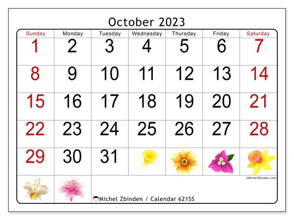 Calendar October 2023, 621SS. Free printable calendar.