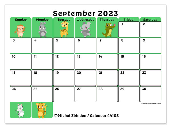 Printable calendar, September 2023, 441MS