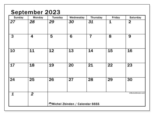 Printable calendar, September 2023, 501SS