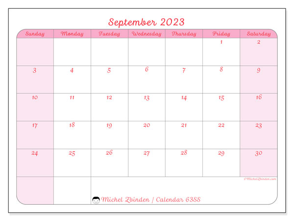 Printable calendar, September 2023, 63MS