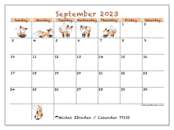 Printable calendar, September 2023, 771SS