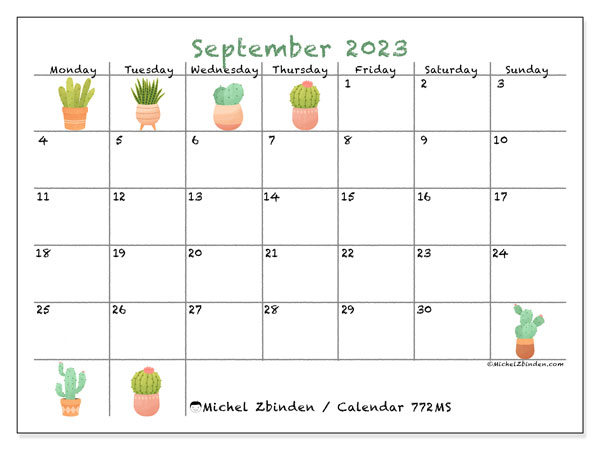 Printable calendar, September 2023, 772MS