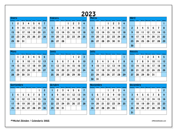 Calendario 2023 para imprimir. Calendario anual “39DS” y almanaque gratuito para imprimir