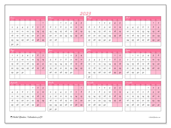Calendario 2023 para imprimir. Calendario anual “41LD” y almanaque imprimibile