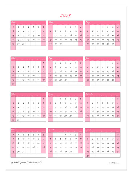 Calendario 2023 para imprimir. Calendario anual “42DS” y planificación gratuito para imprimir