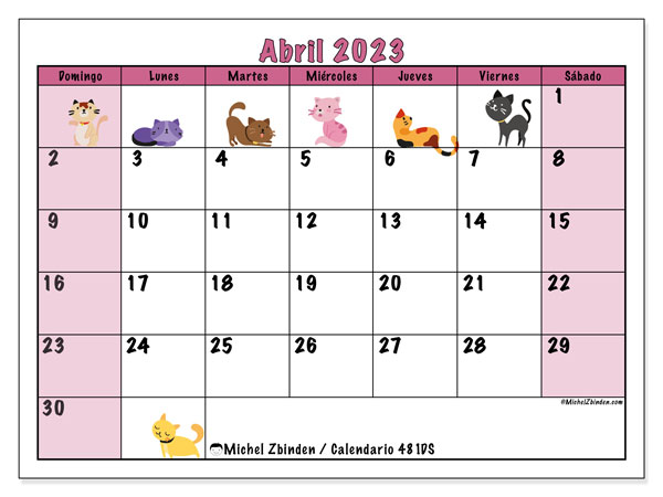 Calendario para imprimir, abril 2023, 481DS