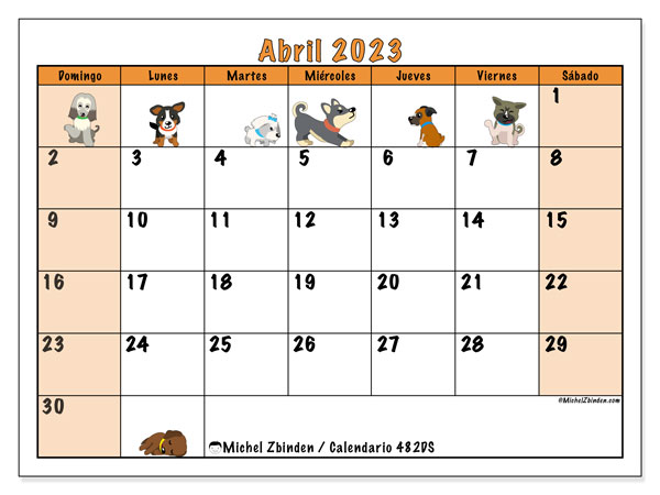 Calendario 482DS, abril de 2023, para imprimir gratuitamente. Agenda imprimible gratuita
