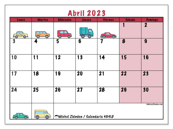 Calendario abril 2023 “484”. Programa para imprimir gratis.. De lunes a domingo