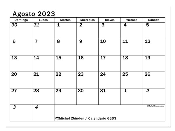 Calendario para imprimir, agosto 2023, 501DS
