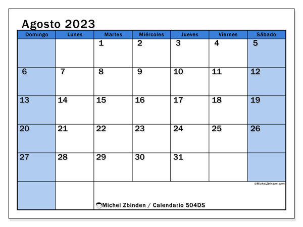 504DS, calendario de agosto de 2023, para su impresión, de forma gratuita.