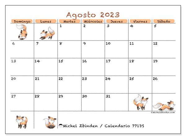 Calendario para imprimir, agosto 2023, 771DS