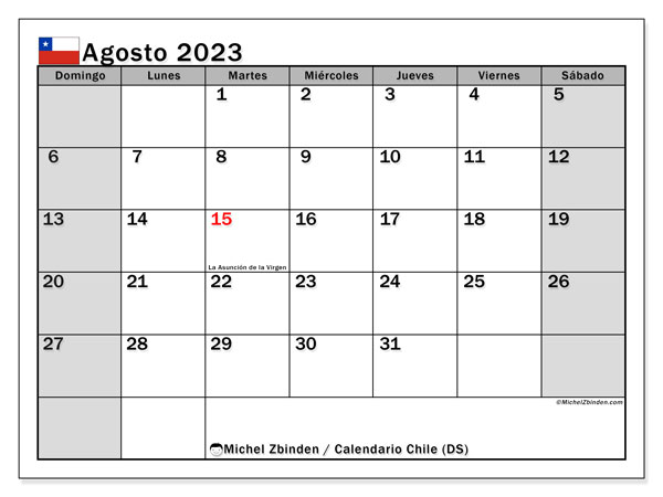Calendario para imprimir, agosto de 2023, Chile (DS)