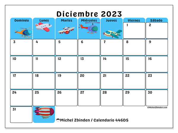 446DS, calendario de diciembre de 2023, para su impresión, de forma gratuita.