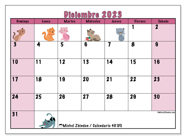 Calendario diciembre de 2023 para imprimir. Calendario mensual “481DS” y planificación para imprimer gratis