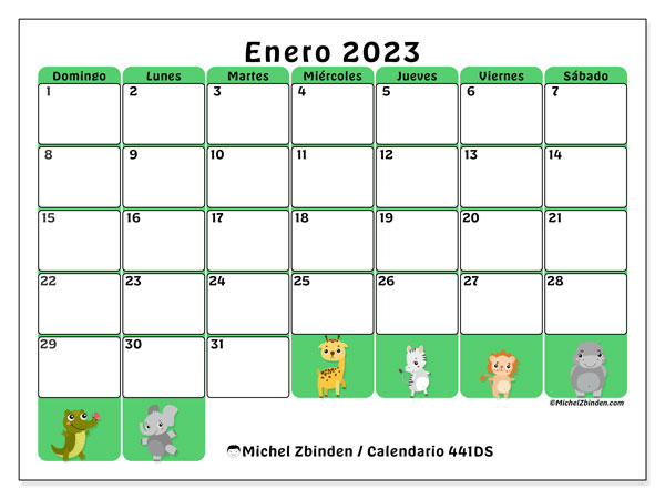Calendario enero de 2023 para imprimir. Calendario mensual “441DS” y almanaque imprimibile