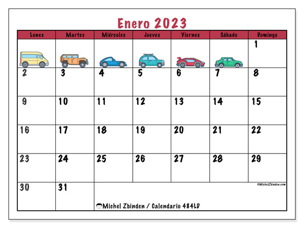 Calendario enero de 2023 para imprimir. Calendario mensual “484LD” y cronograma para imprimer gratis