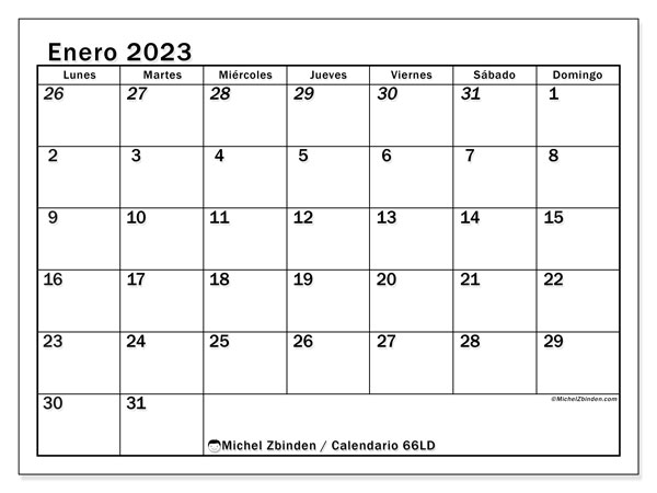 Calendario para imprimir, enero 2023, 501LD