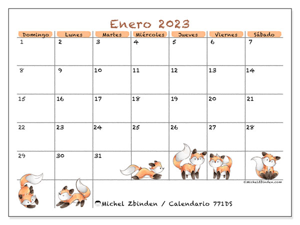 Calendario enero de 2023 para imprimir. Calendario mensual “771DS” y cronograma imprimibile
