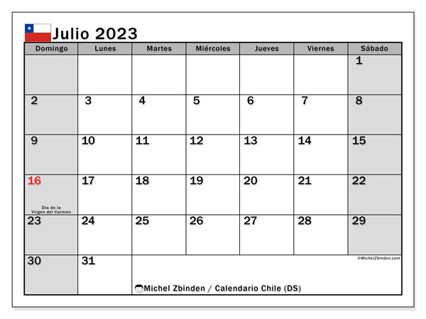 Calendario para imprimir, julio de 2023, Chile (DS)