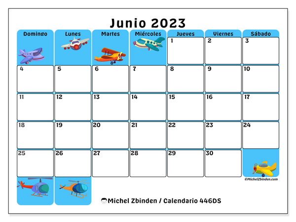 Calendario junio 2023 “446”. Diario para imprimir gratis.. De domingo a sábado