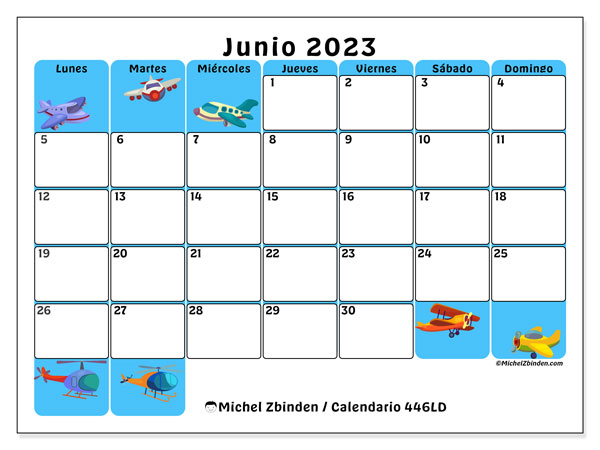 Calendario junio 2023 “446”. Diario para imprimir gratis.. De lunes a domingo