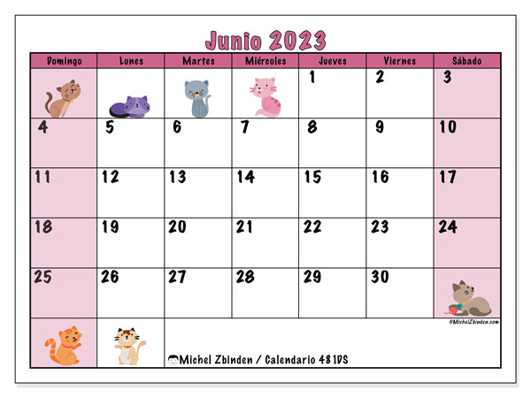 Calendario junio 2023 “481”. Diario para imprimir gratis.. De domingo a sábado