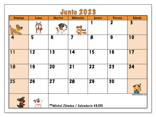 Calendario junio de 2023 para imprimir. Calendario mensual “482DS” y agenda gratuito para imprimir
