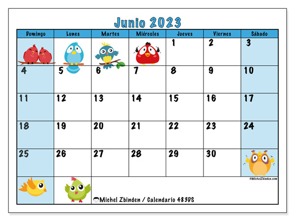 Calendario junio de 2023 para imprimir. Calendario mensual “483DS” y cronograma gratuito para imprimir