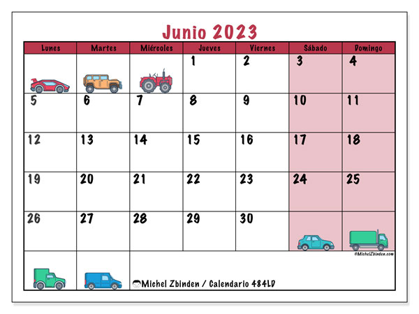 Calendario junio 2023 “484”. Diario para imprimir gratis.. De lunes a domingo