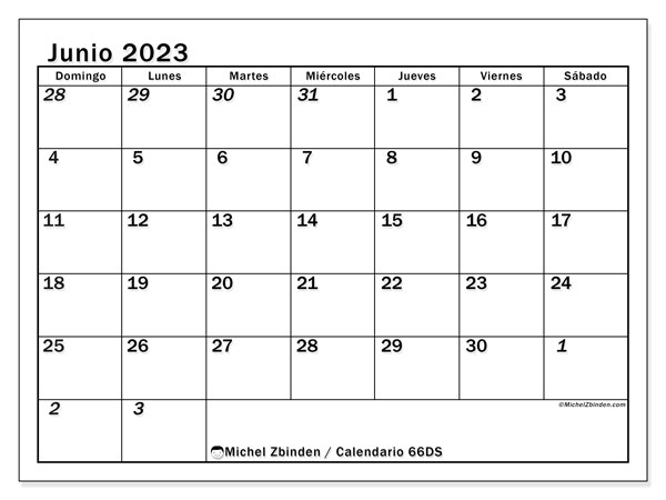 Calendario junio 2023 “501”. Horario para imprimir gratis.. De domingo a sábado