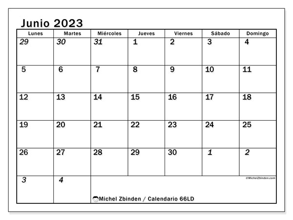 Calendario junio 2023 “501”. Horario para imprimir gratis.. De lunes a domingo